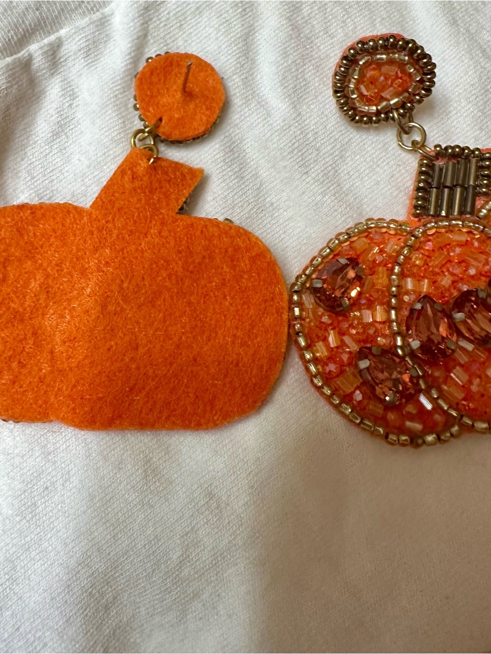 Orange Beaded Pumpkin Statement Earrings Fall Thanksgiving - Picture 3 of 4
